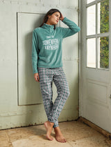 Jadea 5252 pigiama lungo Coral Fleece scozzese salvia serie Nettuno 
