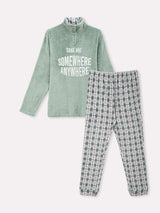 Jadea 5252 pigiama lungo Coral Fleece scozzese salvia serie Nettuno 
