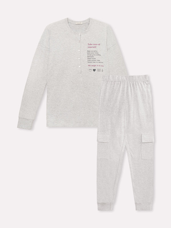Jadea 5253 pigiama lungo cotone jersey grigio melange serie Minerva 
