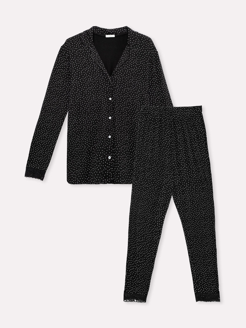 Jadea 5256 pigiama lungo in jersey modal e pizzo nero a pois serie Venere 
