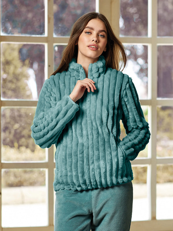 Jadea 5266 giacca Coral fleece effetto rigato colore salvia serie Giove 
