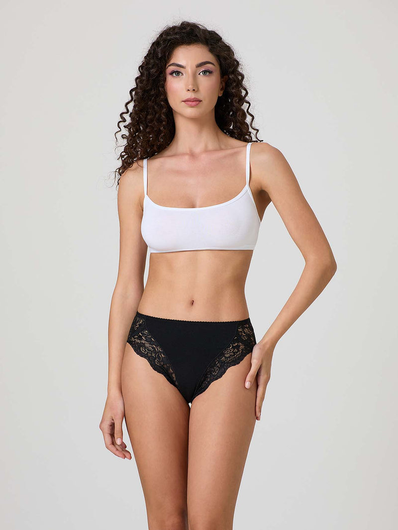 Modal cotton briefs with scalloped edge and lace