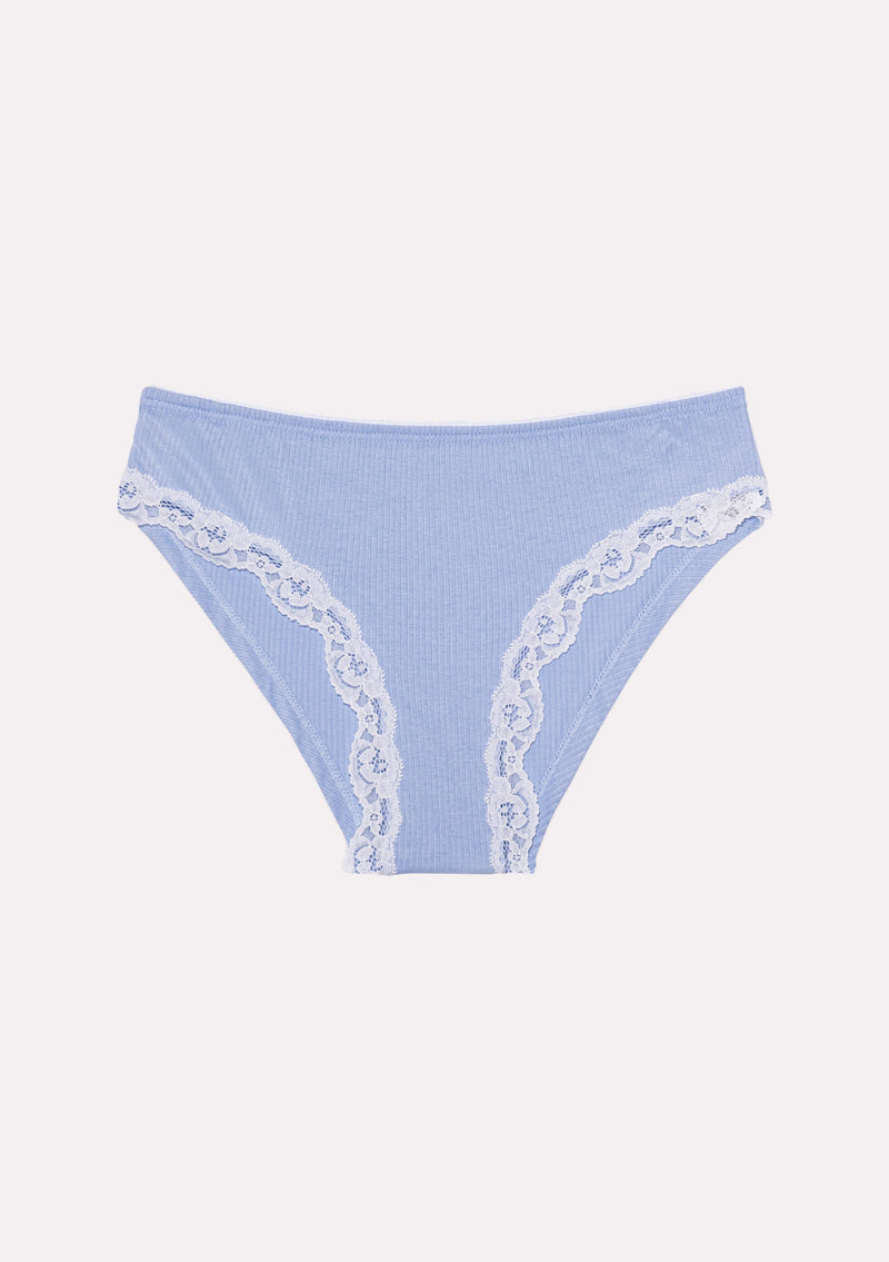 Jadea 6486 slip in cotone micro costine e pizzo colore cielo serie Ecate