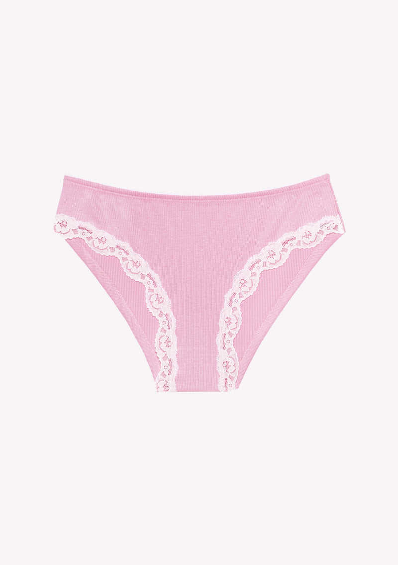 Jadea 6486 slip in cotone micro costine e pizzo colore rosa serie Ecate