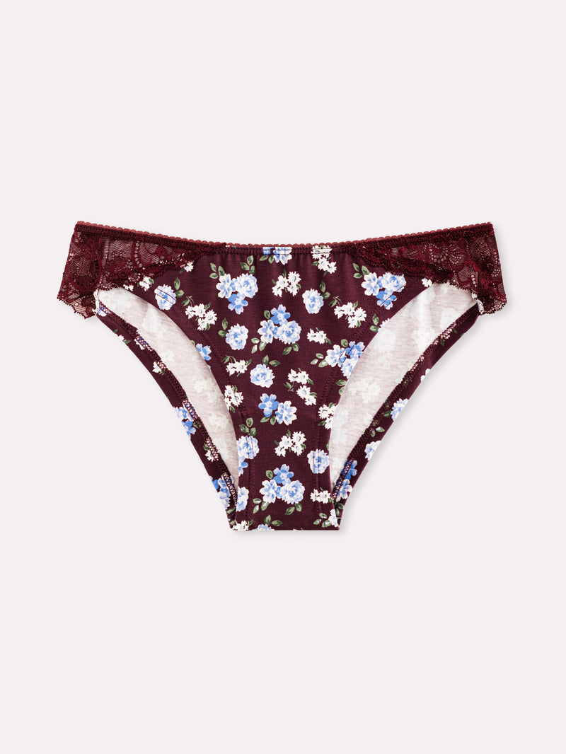 Jadea 6543 slip donna cotone fantasia floreale e pizzo prugna serie eclissi