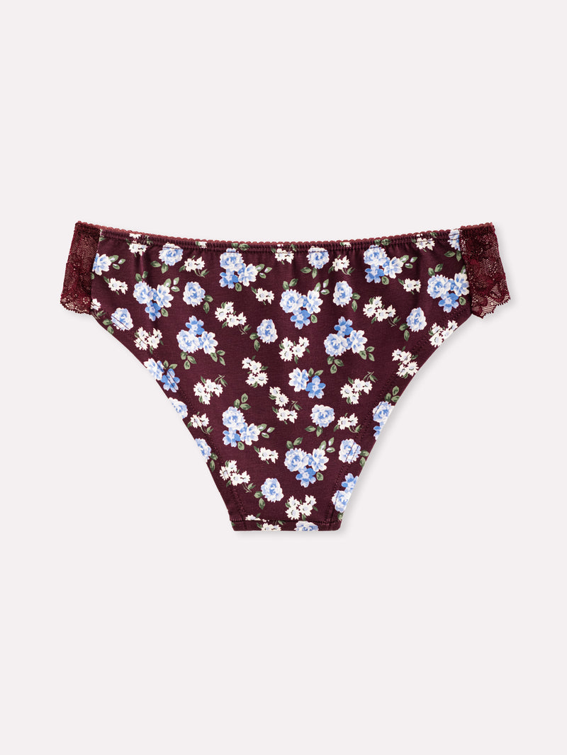 Jadea 6543 slip donna cotone fantasia floreale e pizzo prugna serie eclissi