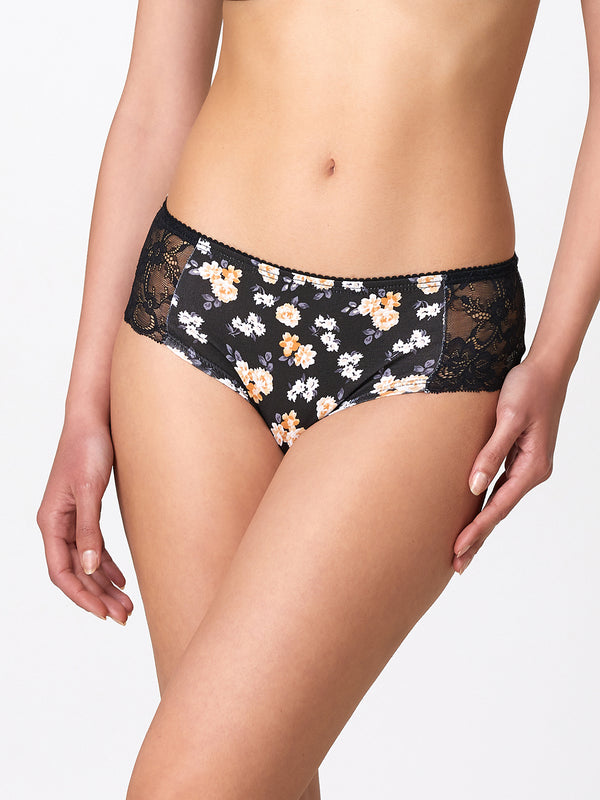 Jadea 6545 slip donna midi cotone fantasia floreale e pizzo nero serie eclissi