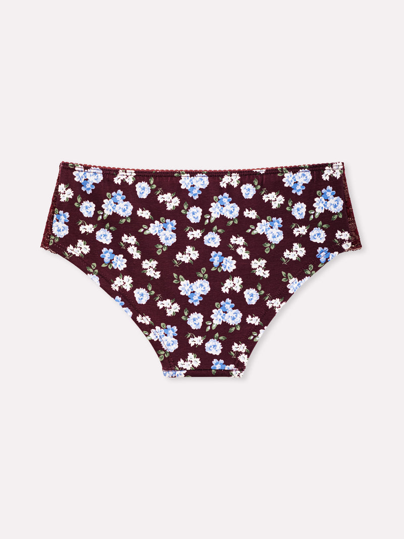 Jadea 6545 slip donna midi cotone fantasia floreale e pizzo prugna serie eclissi