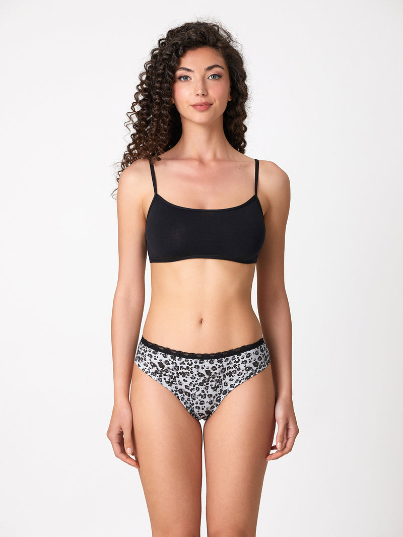 Jadea 6546 slip donna cotone fantasia maculata nero serie levante