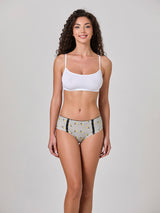 Jadea 6592 slip midi in cotone a fantasia mista su fondo rigato con pizzo nero serie carezza