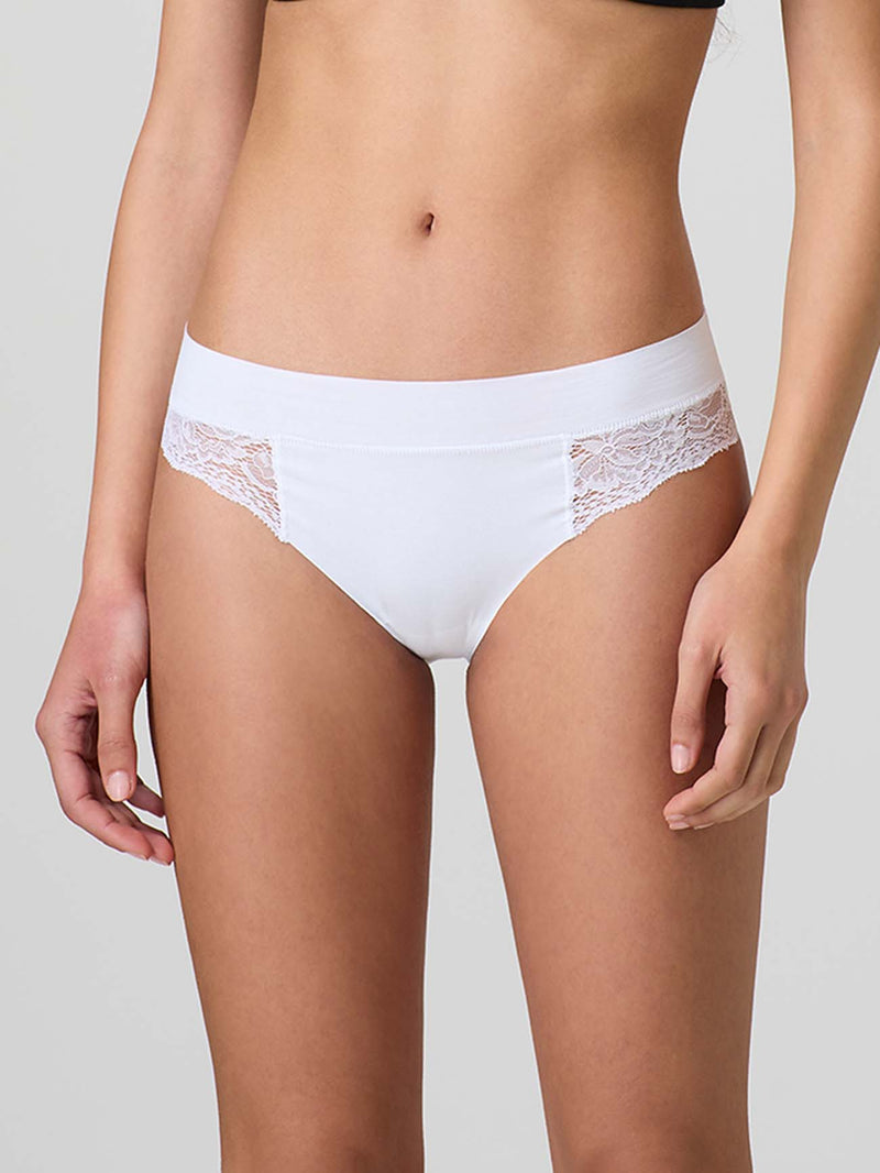 Laser cut briefs with lace front and back