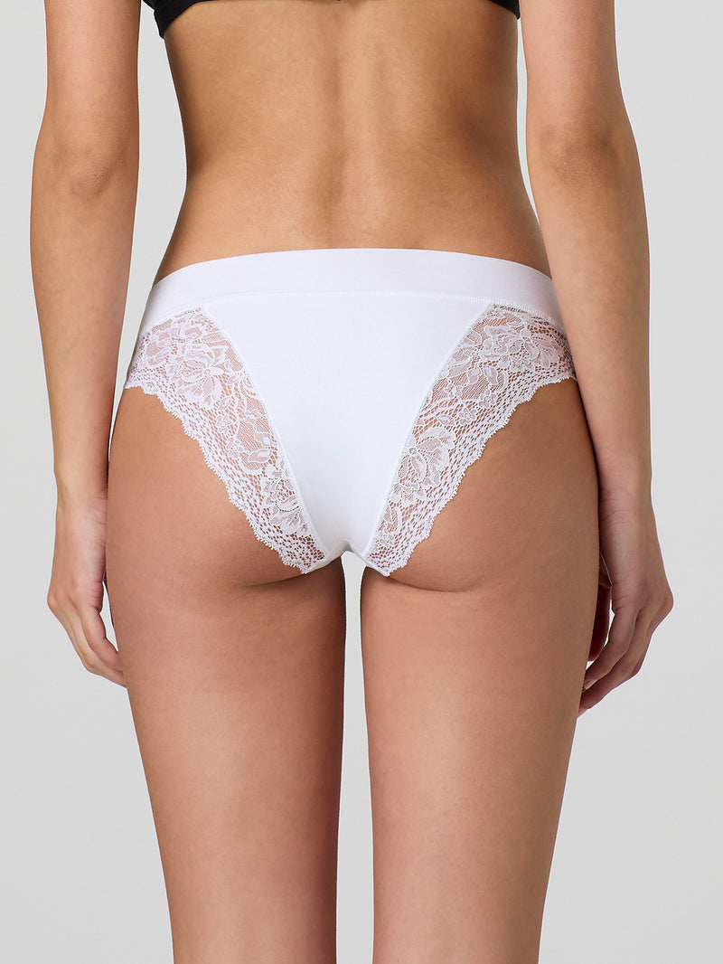 Laser cut briefs with lace front and back