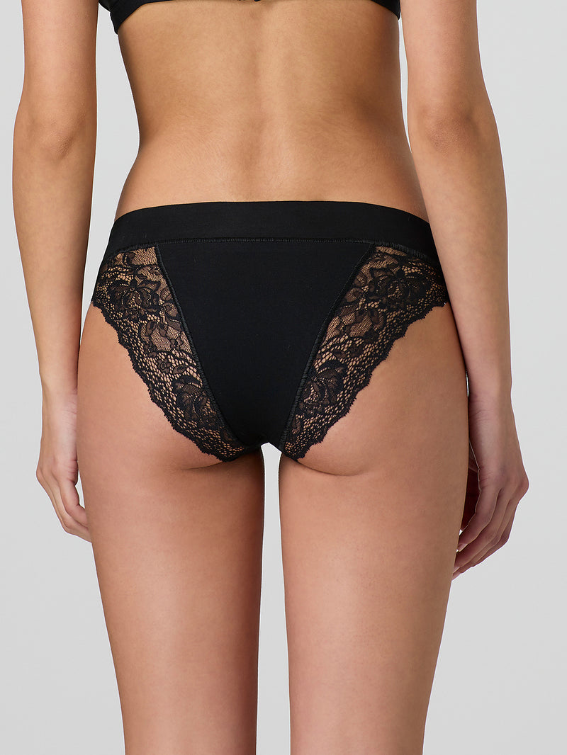 Laser cut briefs with lace front and back