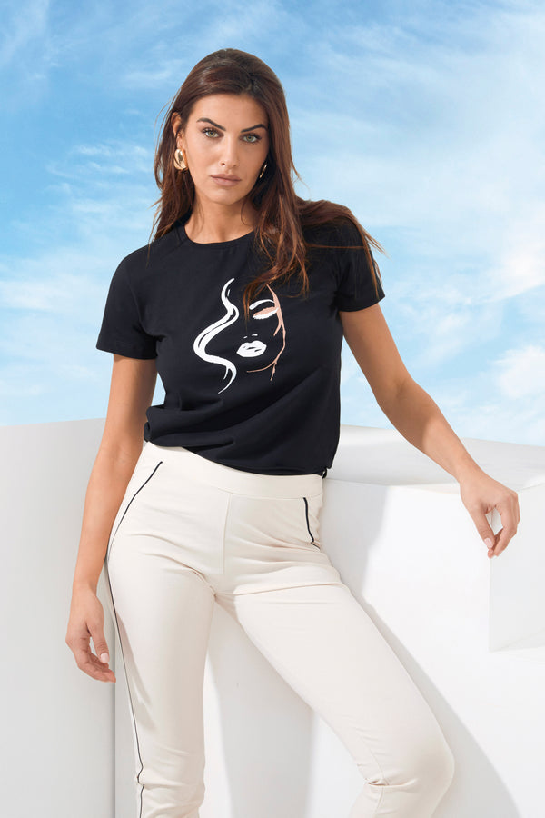 Jadea 4622 t-shirt nera con stampa frontale in cotone