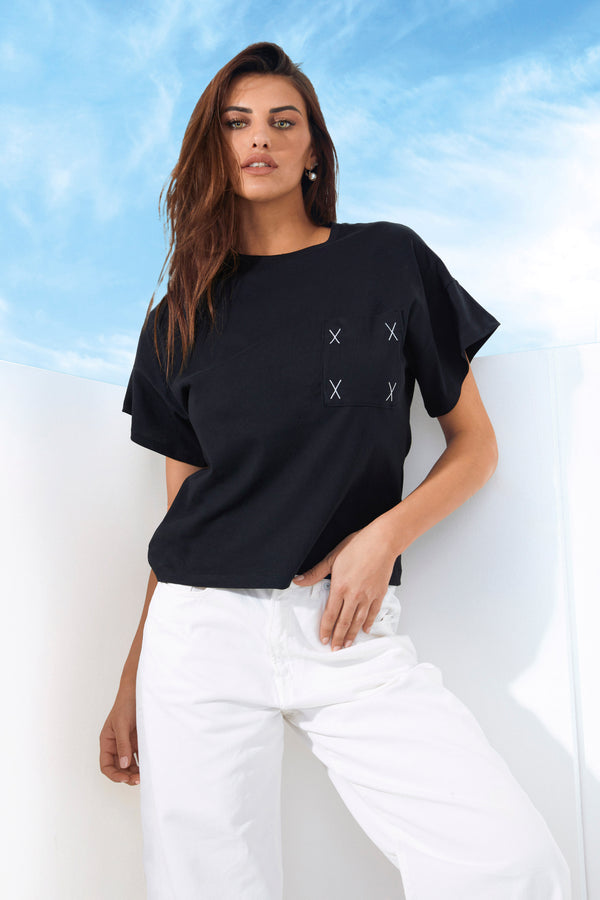 Jadea 4624 t-shirt nera con stampa frontale a contrasto in cotone