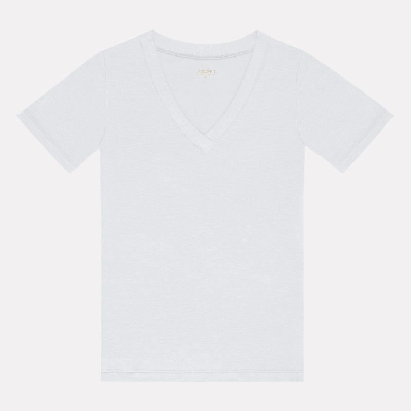 Jadea 4632 t-shirt bianca con scollo a V in cotone modal e lino 
