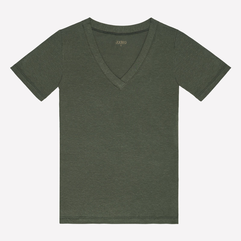 Jadea 4632 t-shirt verde con scollo a V in cotone modal e lino 