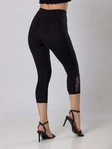 Leggings capri in cotone elasticizzato con pizzo